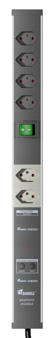 PC-Steckdosenleiste, 4+2-fach CH, Schalter, 2m Leitung, Filter, geschirmt